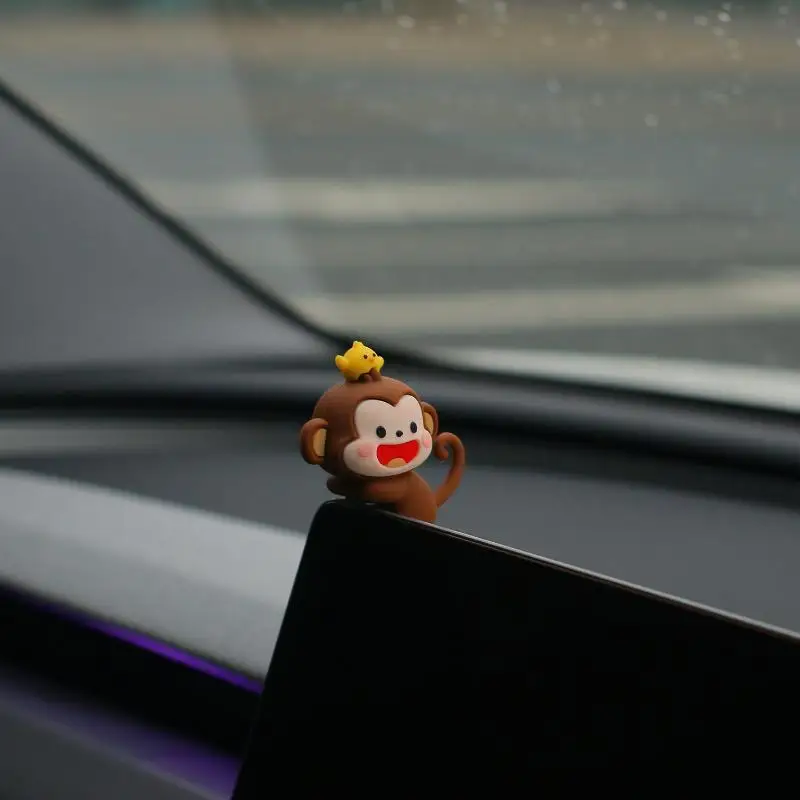 Funny Cartoon Monkey Car Interior Ornament with Mini Banana Eco-friendly Material Cute Auto Decor Gift for Drivers
