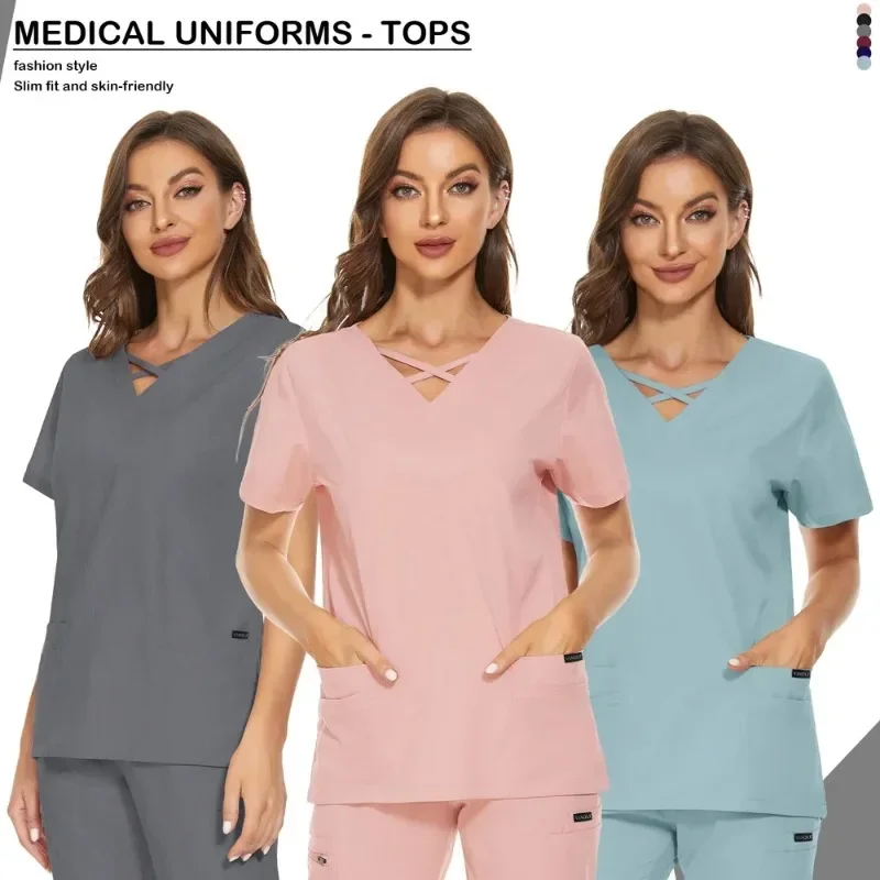 Woman Jogger Blouse Nurse Scrubs Tops Lab Spa Uniform Short Sleeve Scrubs Shirts Medical Uniforms Casual Shirt Hospital Overall