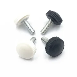 M3M4M5M6 Black / White Plastic Round Head Straight Pattern Knurled Hand Screw Small Knob