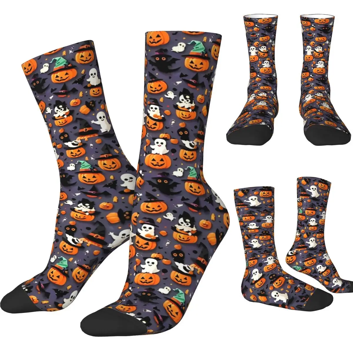 Pumpkin Witches Socks Fun Halloween Pattern Funny Stockings Adults Men Soft Outdoor Socks Spring Pattern Anti Bacterial Socks