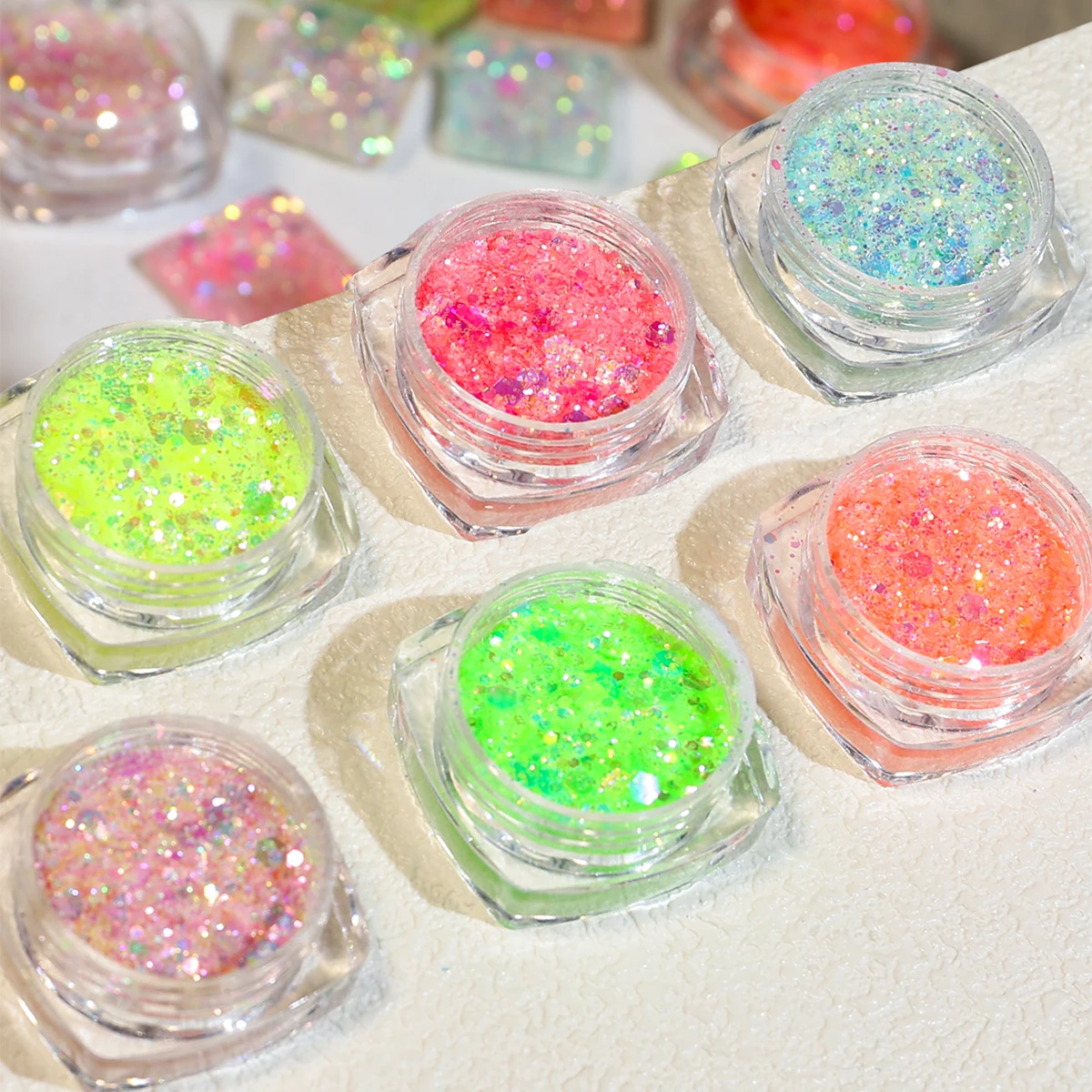 Lentejuelas de estrella brillante para uñas, copos de purpurina holográficos 3D, diseño de anillo mixto, decoraciones de Arte de uñas, manicura iridiscente deslumbrante