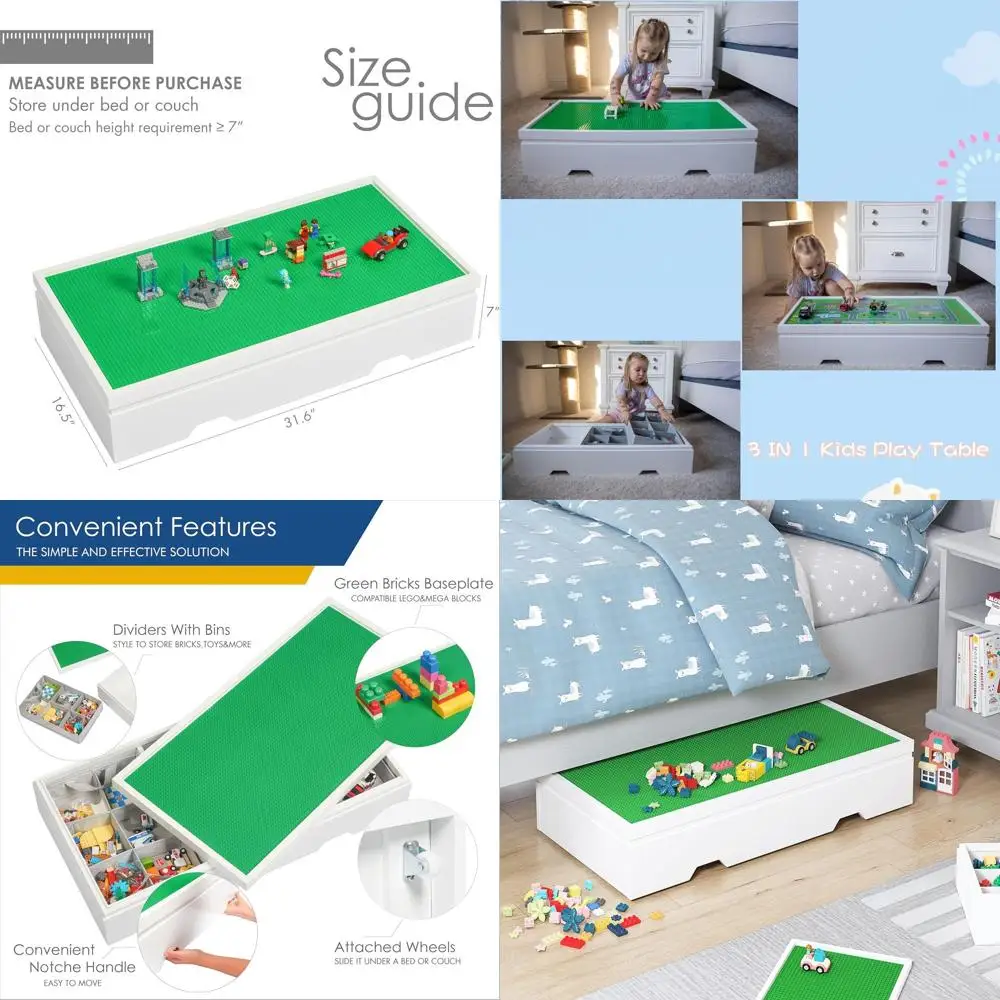 

Совместимый с Lego детский стол для занятий поездом с местом для хранения, колесами и двусторонней столешницей для удобного хранения