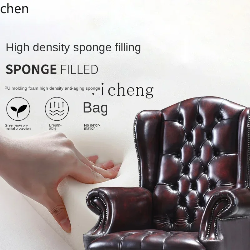ZML  leather boss solid wood office chair comfortable home study computer chair cowhide class chair