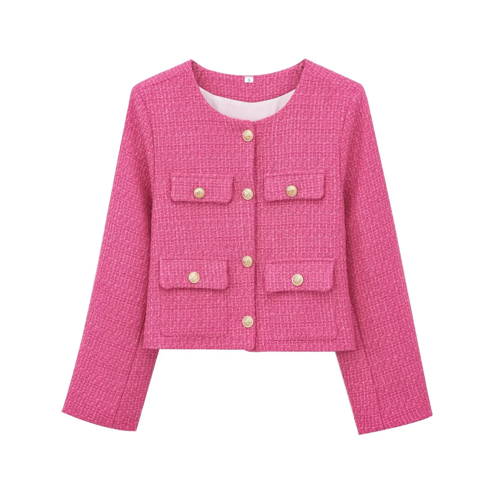 

Topenomi Small Fragrance Tweed Coats Women Autumn Winter O-Neck Metal Button Pockets Jackets Elegant Fashion Long Sleeve Tops
