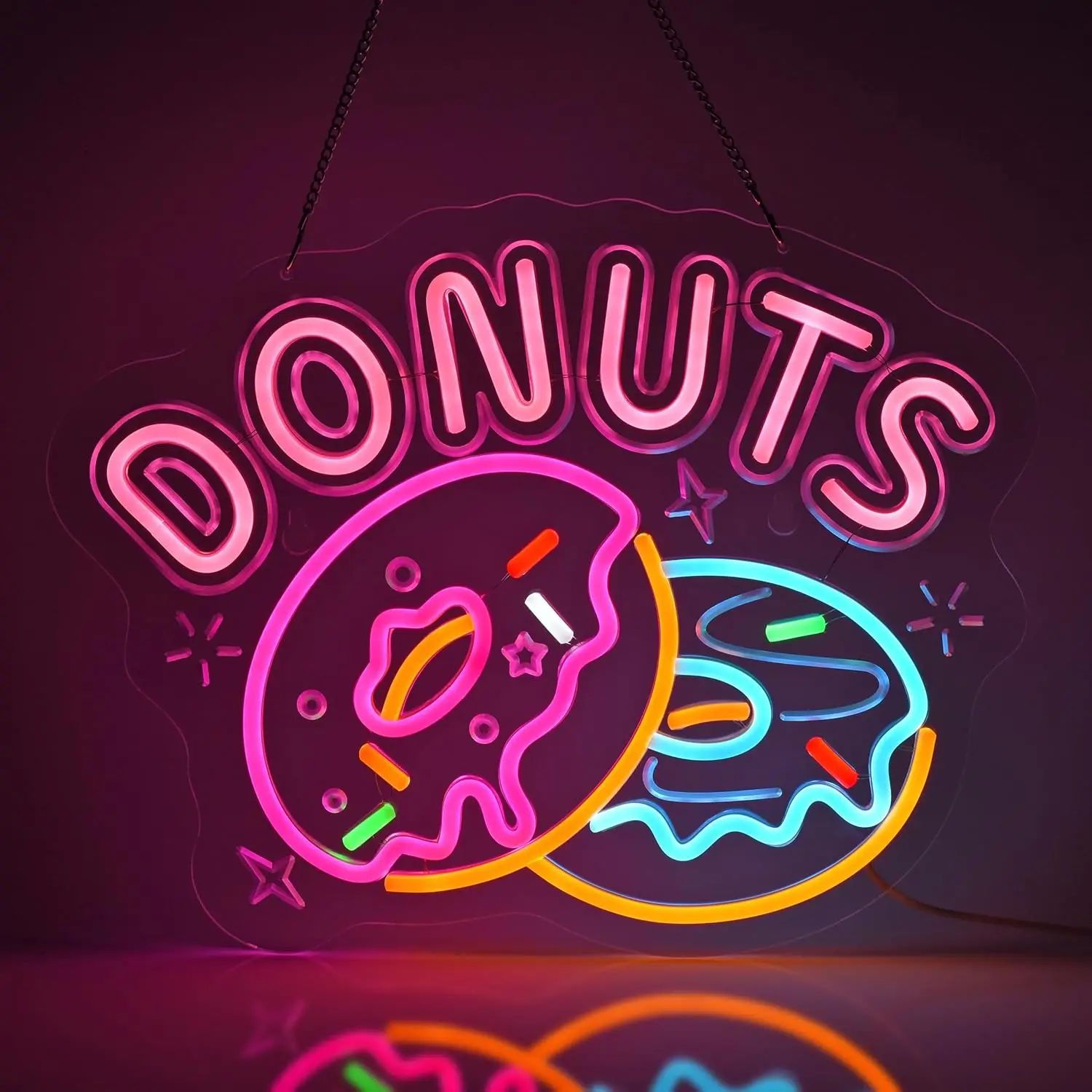 

Светодиодная неоновая вывеска DONUTS с USB-питанием, регулируемая, розово-голубая, для десертных, кафе, пекарен, спален, декора в сладкой тематике, подарок