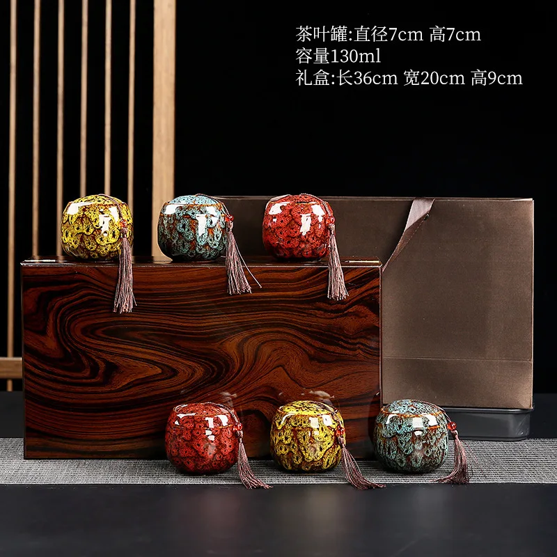 Vintage Glaze Ceramic Jar Wooden Packaging Broken Silver Gift Empty Box Cordyceps Yunnan Red Pu'er Tea Canister