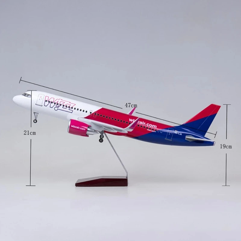 1:80 Scale Model A320 Neo Wizz Air Airlines 47cm Resin Die-Cast Airplane With Light & Landing Gear Souvenir Tabletop Decoration