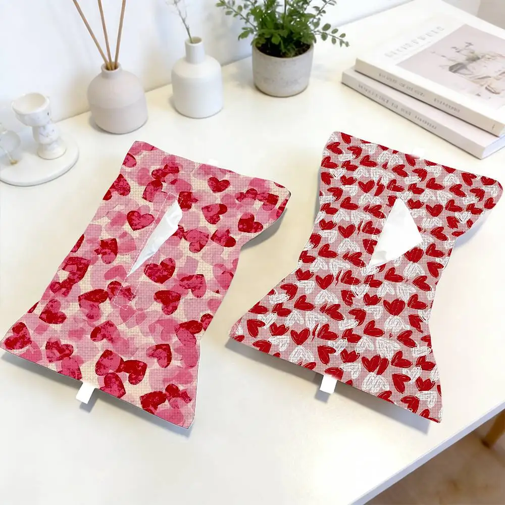 

Love Heart Pattern Premium Linen Car Tissue Box Holder Hanging Napkin Case Elegant Auto Interior Accessories Universal Fit