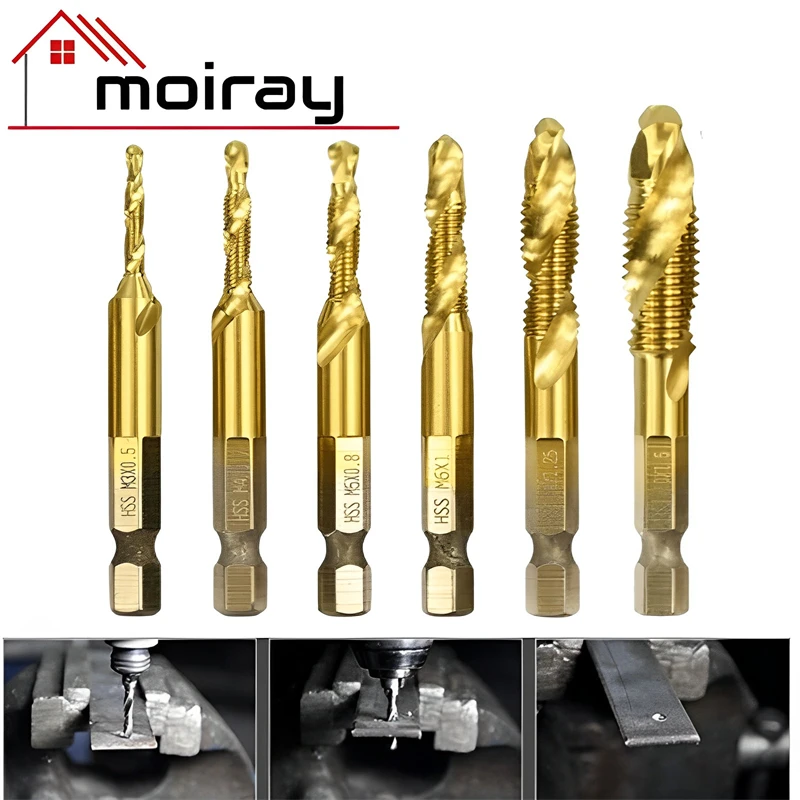 Tap Drill Bit Set Hex Shank Titanium Plated HSS Screw Thread Bit Screw Machine Compound Tap M3 M4 M5 M6 M8 M10 Hand Tools New