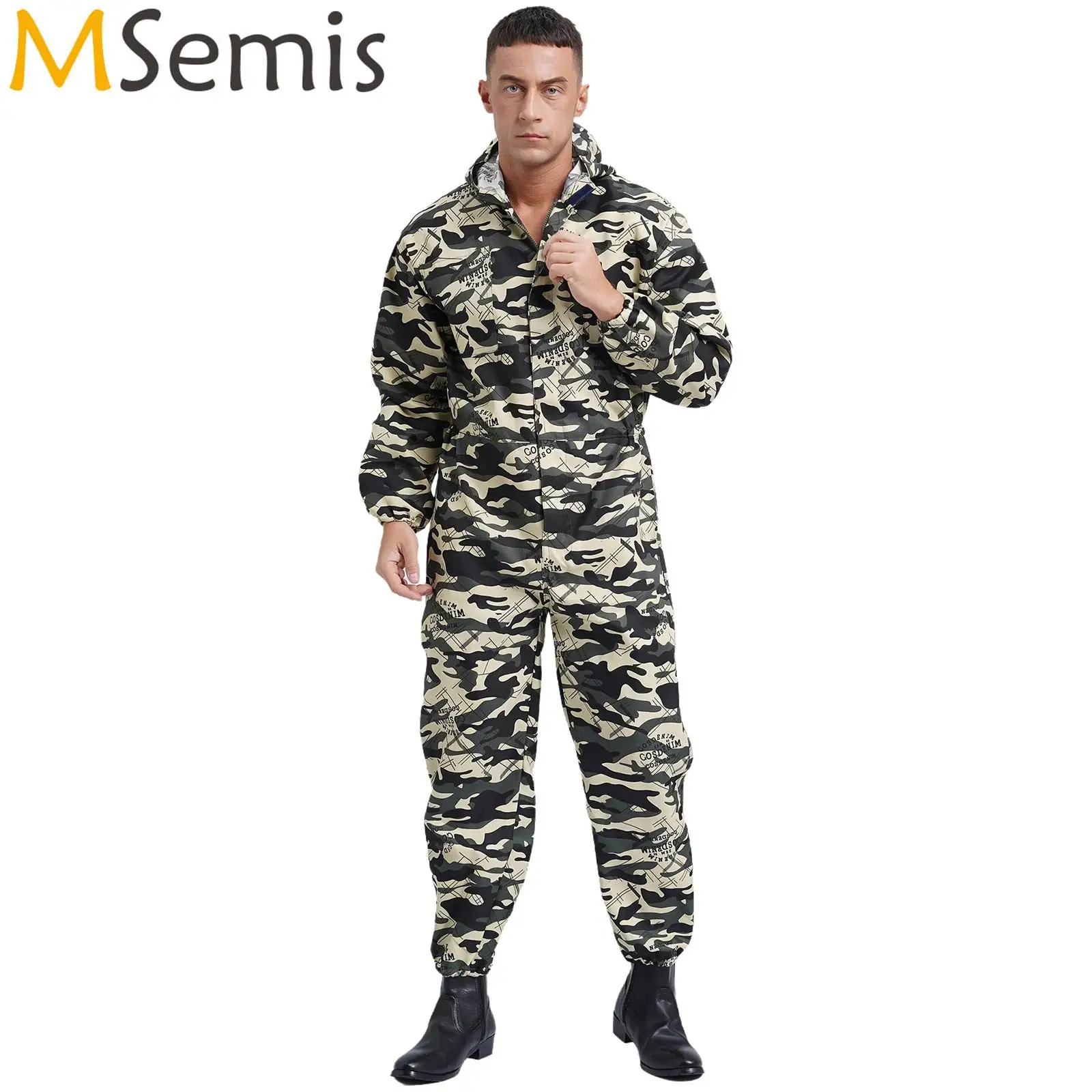 

Mens Dustproof Hooded Coverall Mechanic Uniform Front Half Zipper Big Pockets Overalls Jumpsuit Dungarees Workshop Worker