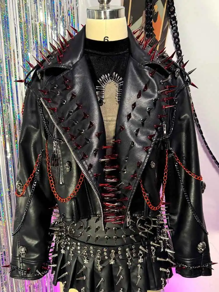 لتقوم بها بنفسك الشرير الصخرة ايمو القوطية Y2K بولي Leather الجلود الجمجمة رصع سترة الهيب هوب E-الفتيات صديقة للبيئة يدوية القوطي الجرونج رصع برشام Harajuku