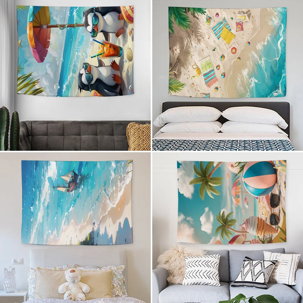 

Summer Beach Tapestry Decoration party Background Hanging Cloth Bedroom Tapestry Room Decor Aesthetic