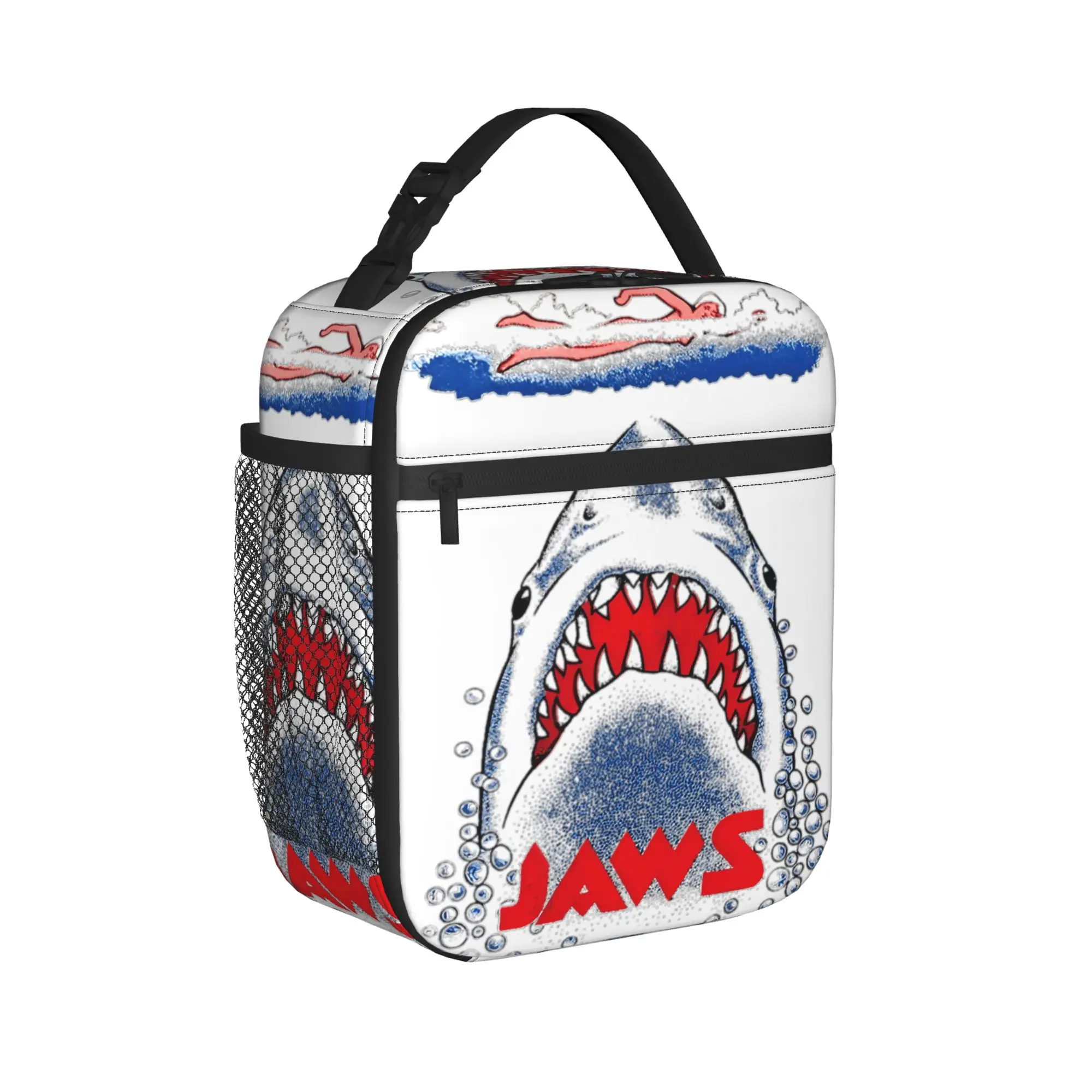 Jaws Shark Attack Sketch Poster Lunch Bag Travel Convenient Lunch Box For Child  Waterproof Graphic Cooler Bag