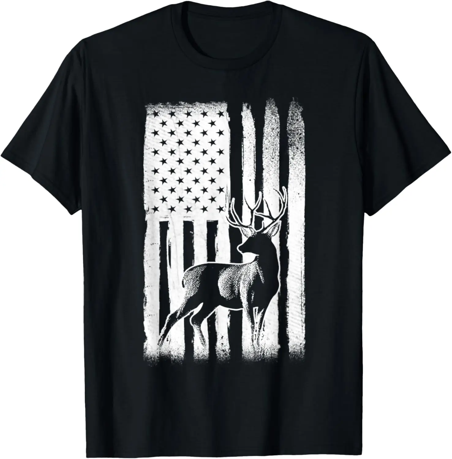 Deer Hunting Distressed American Flag Whitetail Buck Hunters T-Shirt