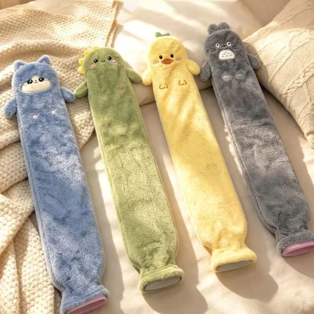 Cartoon Long Hot Water Bottle 75cm Removable Washable Plush Sleeve Thickened Leakproof Injection Hot Water Bag for Body Warmth