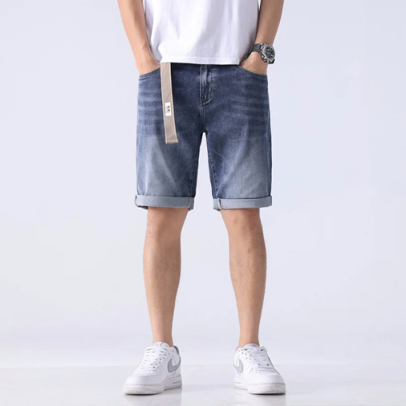 Fashionable Temperament Men's Jeans Shorts Summer Stretch Breathable and Loose Straight Short Pants Trendy Embroidered Large Siz