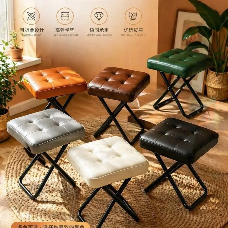 Home Use Thick Folding Stool Adult Load-bearing Small Stool, Living Room Shoe Changing Stool, Easy Storage Coffee Table Ottoman