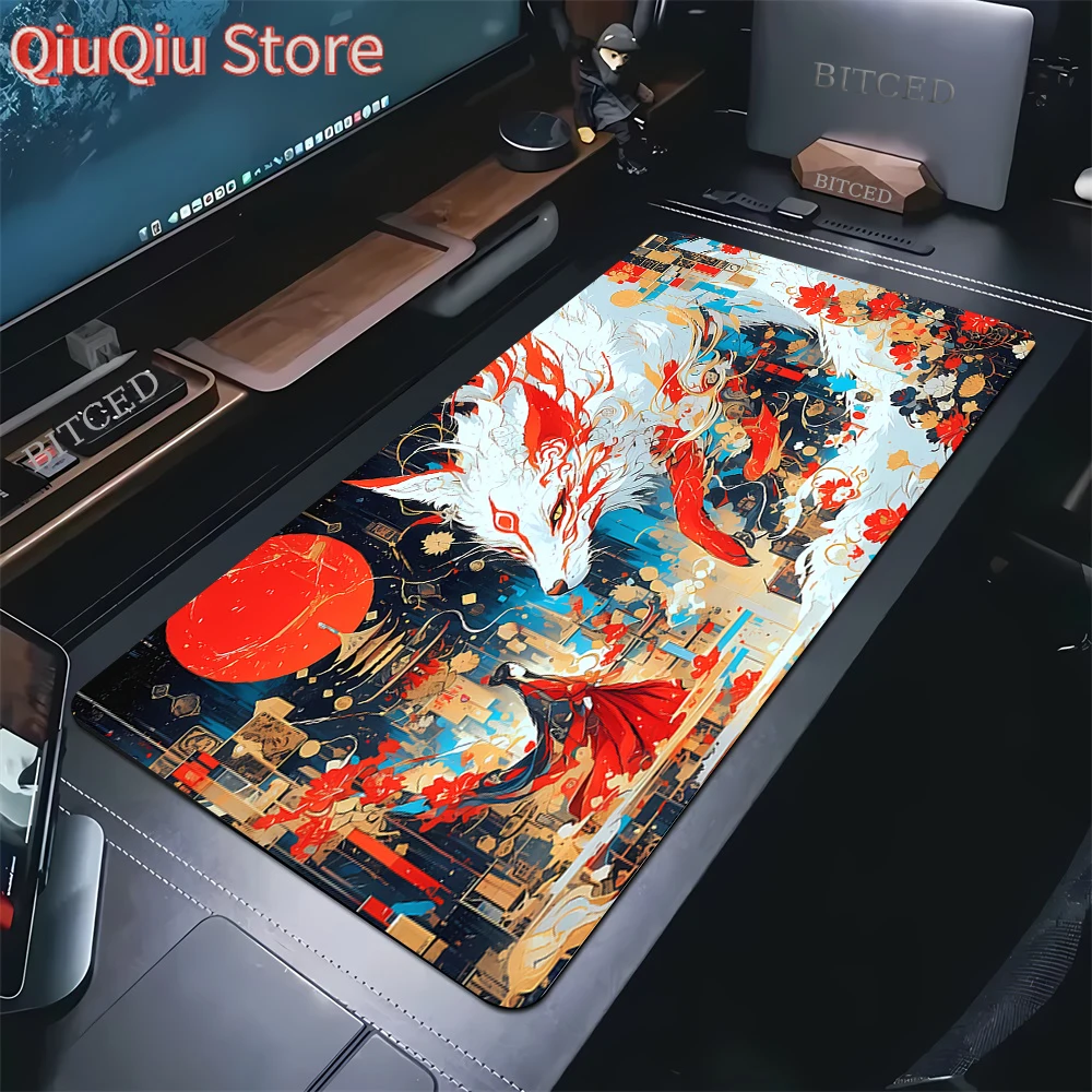 Fox großes Gaming-Mauspad, XXL-Gamer-Mauspad, 50 x 100 cm, Büro, langer Tisch, Zubehör, Kawaii-Schreibtischunterlage, um ein Geschenk zu einem Mädchen zu machen
