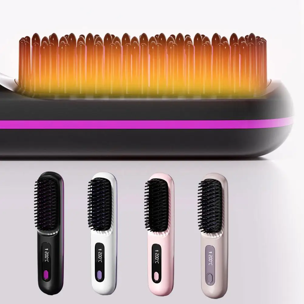 جديد التدفئة الكهربائية مستقيم مشط الشعر اللاسلكية المحمولة الأيونات السالبة قابلة للشحن مكافحة السمط العناية بالشعر فرش أداة التصميم #4