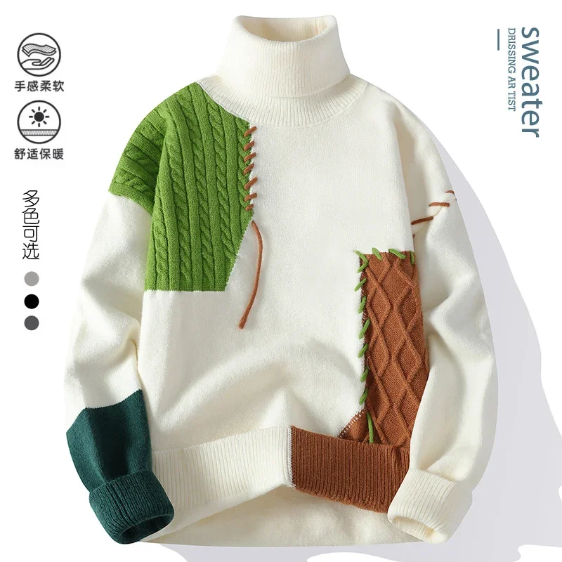 

2024 winter korean style Sweaters men warm sweater mens fashion sweaters striped patterns Men's wool pullovers male size M-4XL