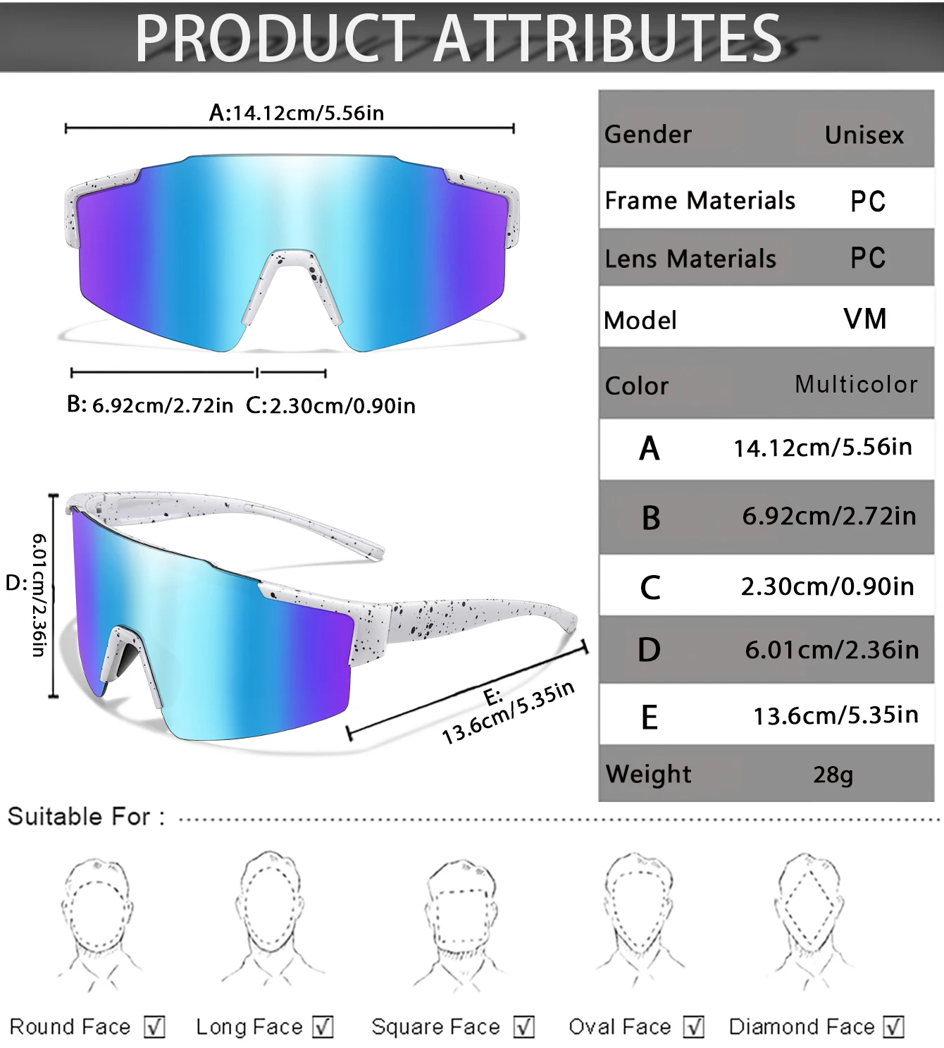 Brand 100 Fahrrad-Sonnenbrille für Männer und Frauen, UV400-Schutz, 5 Farben, großer Rahmen, Sportbrille zum Laufen und Angeln – Detail 9