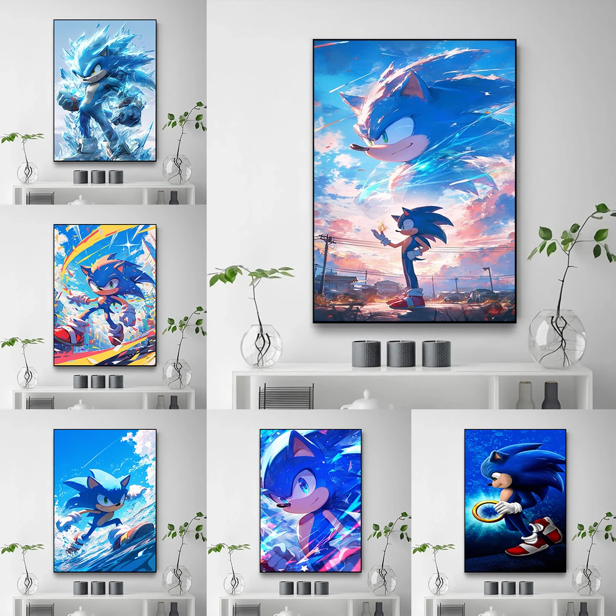 S-Sonic H-Hedgehog Poster Cartoon Game Poster Paintings for Bedroom Decoration Picture on the Wall Decor Home Accessory Room Art