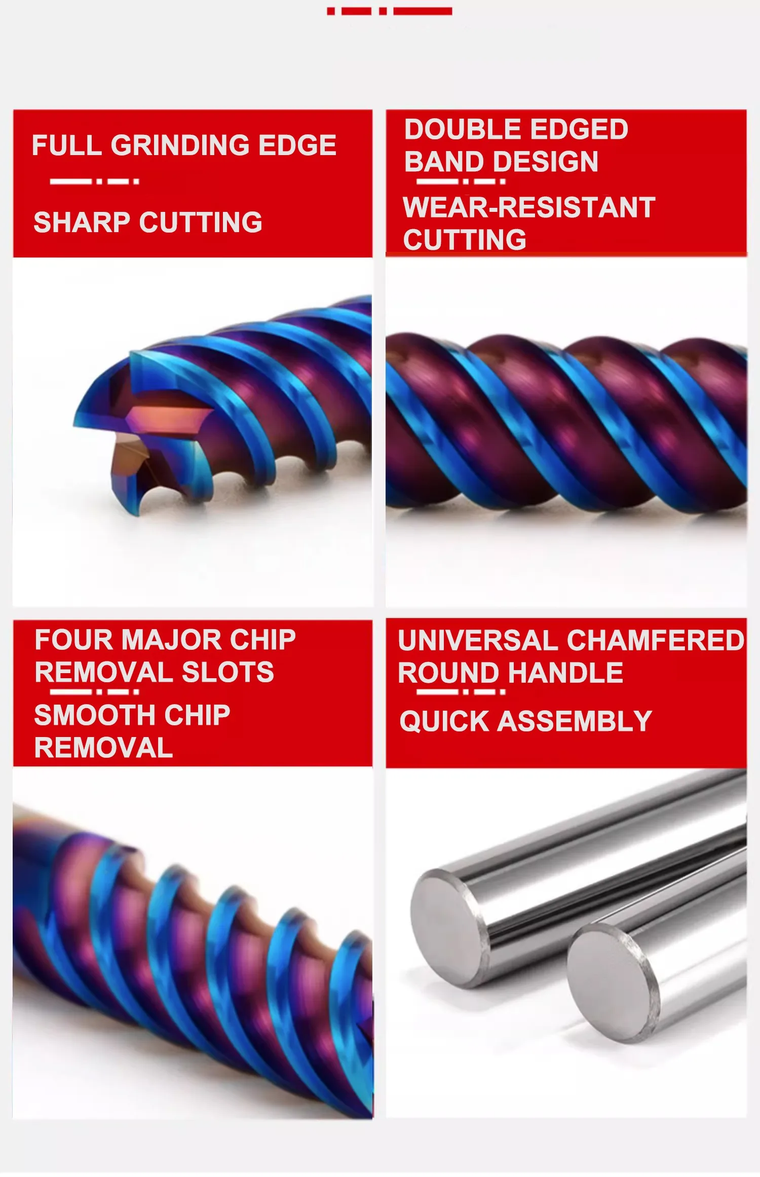 SHAZAM Hartmetall-Wolframstahl-Flachfräser mit blauer Nano-Beschichtung, HRC75, 4-Schneiden, CNC-Maschinen, Spezialfräser für Edelstahl – Detail 6