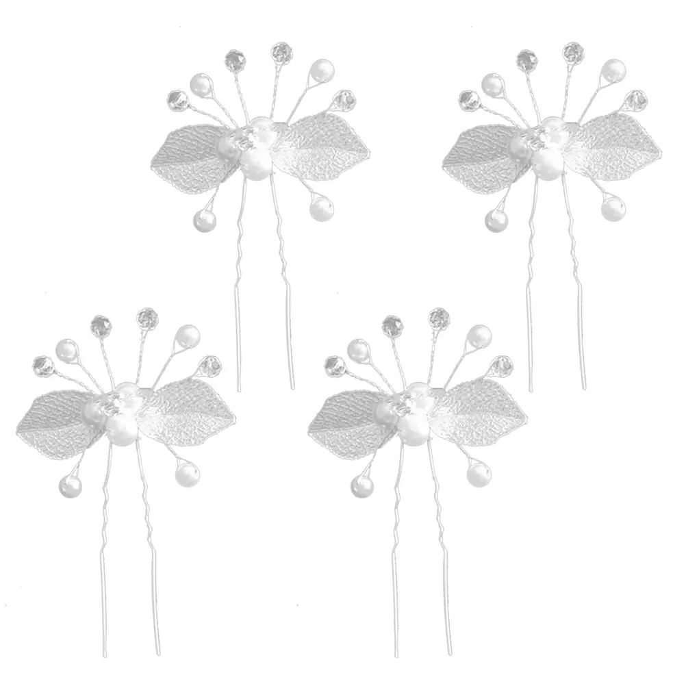 

4pcs Pearl Hairpin U-Shaped Women Hair Clip Leaf Design Durable Styling Tool for Party Wedding Celebration Hair Stick Gift