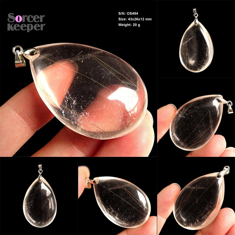 Natural Stone Fashion Ladies Rutilated Quartz Pendant Garden Crystal Quartz DIY Making Charm Necklace Jewelry Accessories OS494