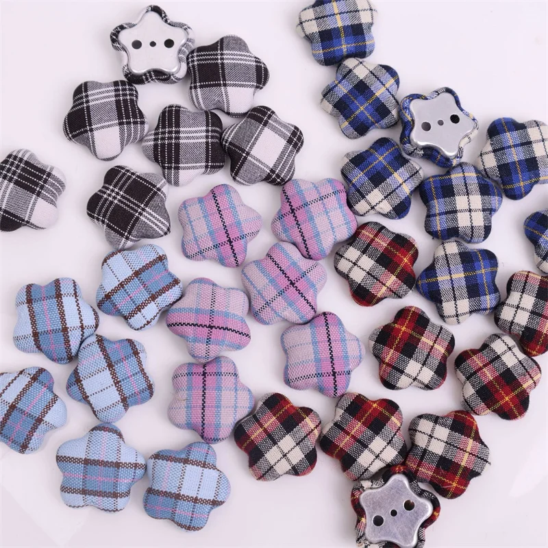 Wholesale 100pcs/lot 22mm color plaid pattern print cartoon star shape cabochon beads diy jewelry garment hair accessory