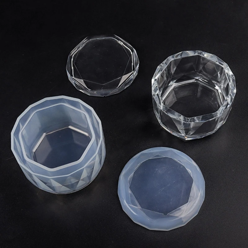 Silicone Jar Resin Mold with Lid High Clear Jewelry Box Holder Moulds 37JB