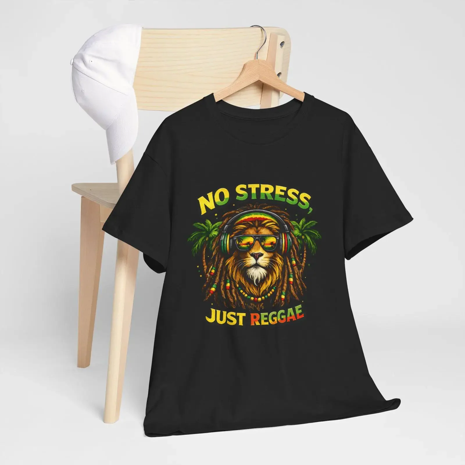 No Stress Just Reggae Lion T Shirt Rasta Palm Tree  vintage Washed Breathable Stylish Top For Everyday Wear Unisex homme