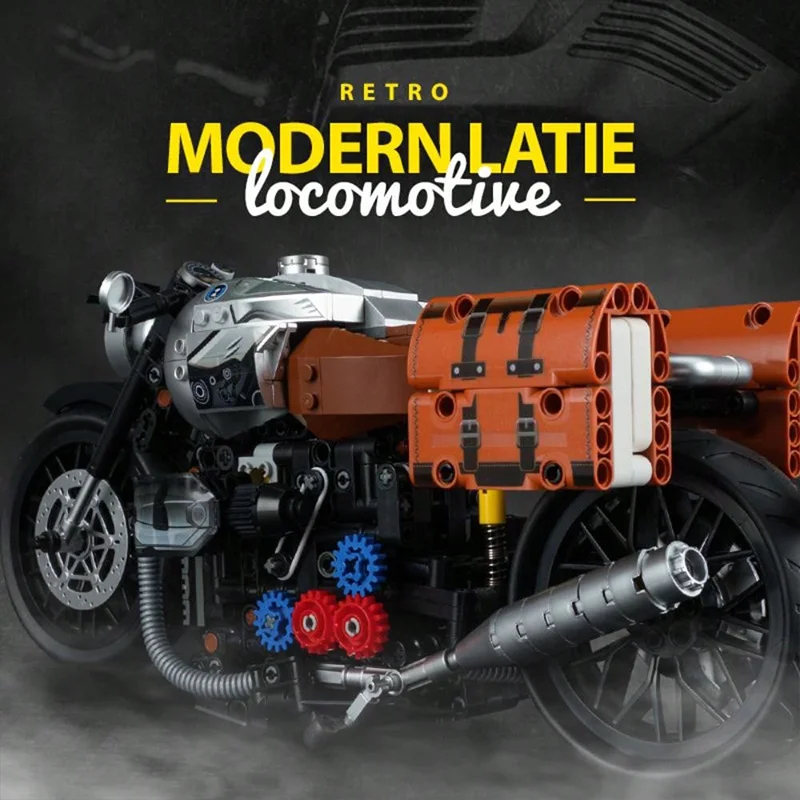 925PCS Technical 1:8 R NineT Retro Motorcycle Building Blocks Latte Classic Motorbike Assemble Bricks Toys Gift For Adult Kids