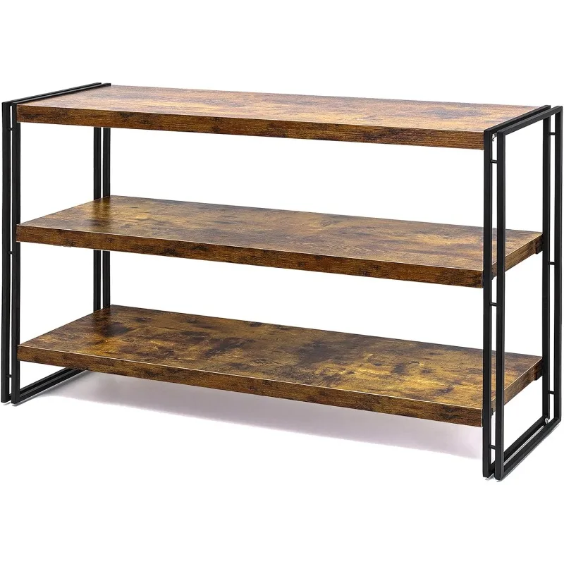 3-Tier Rustic Wood and Metal Industrial Bookcase - 40in, For Home Office, Bedroom, Kitchen, Bathroom