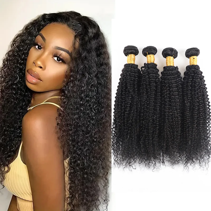 4 Bundles Afro Kinky Curly Hair Brazilian 100% Natural Hair Extensions Human Hair Bundles Remy Kinky Curly Bundles Natural Black