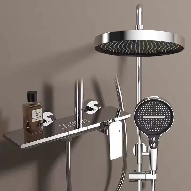 Modern Hot & Cold Adjustable Brass Single Handheld Shower Core Piano Button Rain Spray Pattern Chrome Finish for Bathroom