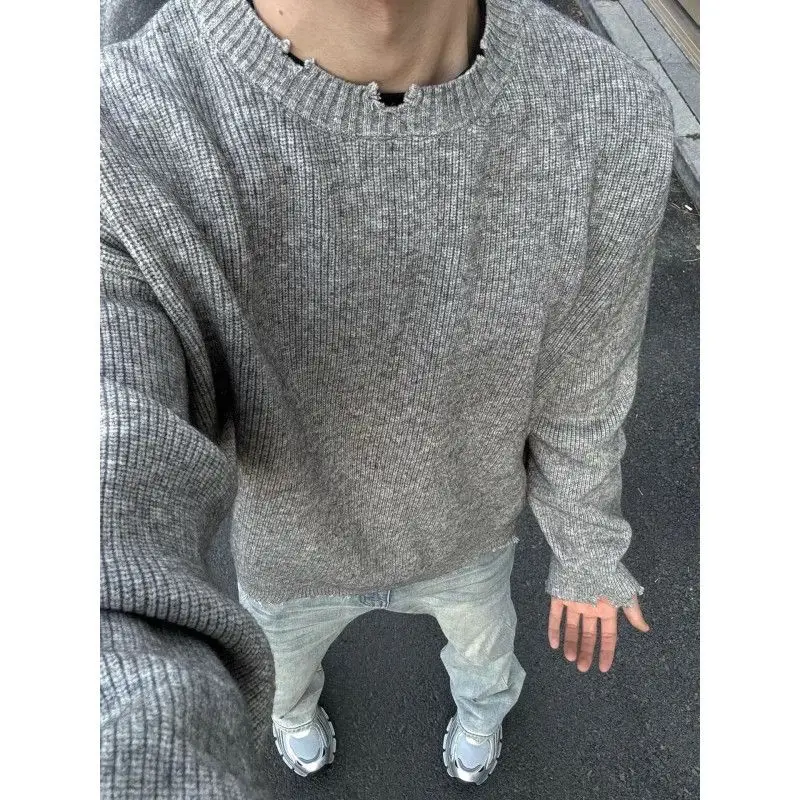 

ay Destroy Sle Men's Knitted Sweater Loose Inner Wear Faionable Lazy Cleanfit Winter Autumn Trendy Base Layer Top