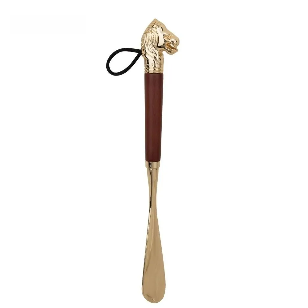 靴べら-32cm-金属製-ライオン-馬の頭型-長い木製ハンドル付き-手持ち式-丈夫で持ち運びやすい-足を曲げるのを軽減する靴べら