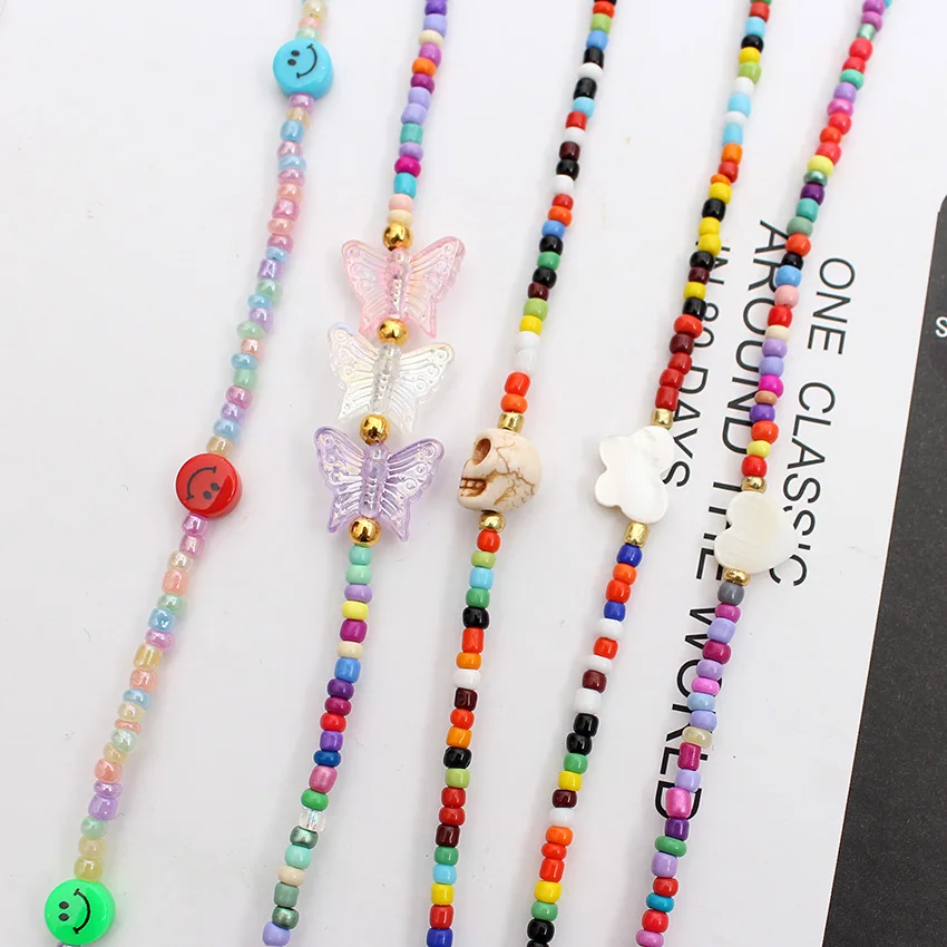 Beads Necklace Korean Fashion Boho Star Evil Eyes Face  Choker  Summer Colourful Handmade Neck Beach Femme Girls Jewelry Gift