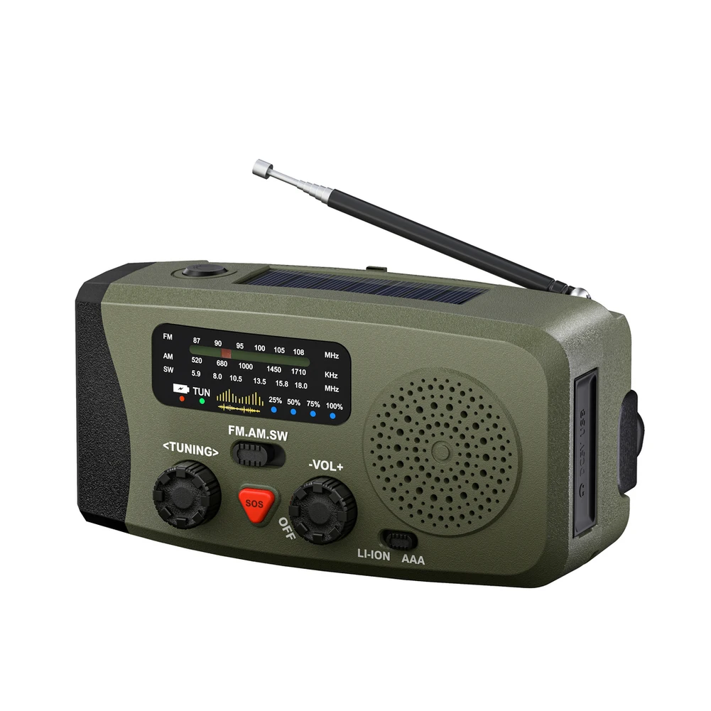 1 Set Multi-Function Radio Portable Solar Weather Radio With Hand Crank Flashlight  2000mAh Power Bank Hand Cranked Radio