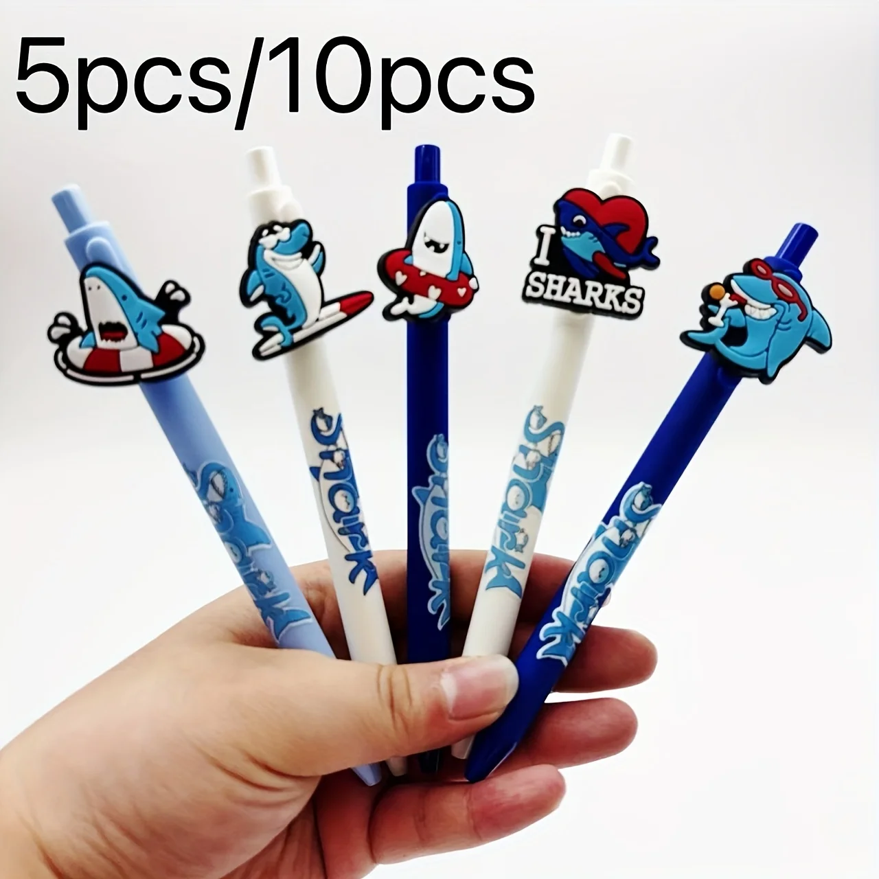 

5Pcs/10Pcs Shark Series Printed Pen Student Retractable Shark-Shaped Gel Pen Black Ink Quick-Drying Ballpoint Pen