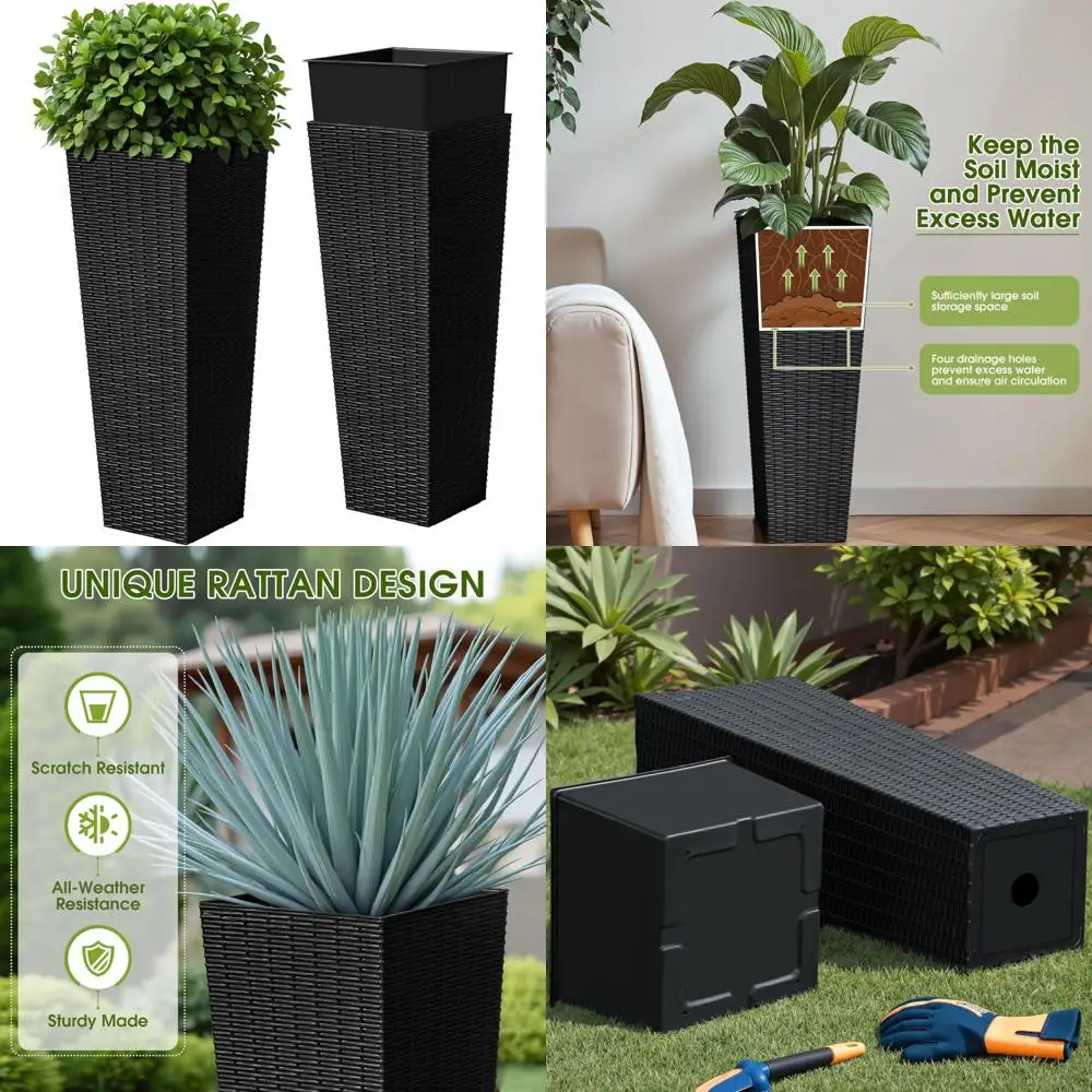 

devoko resin tall planters for outdoor plants set of 2, large taper outdoor planter pots with 4 drainage holes, flower pots mode