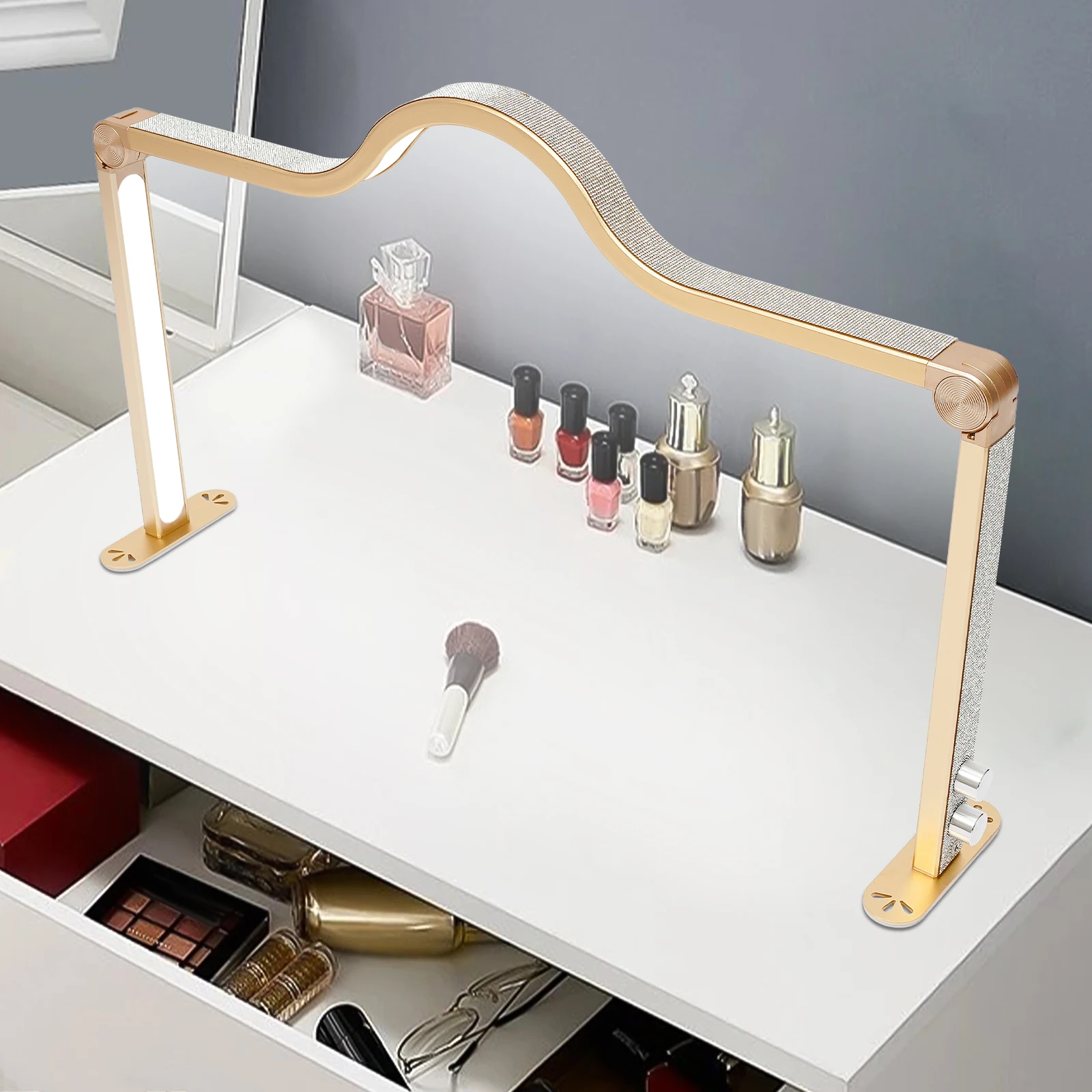 48W opvouwbare LED Nail Tech Light verstelbare helderheid en kleurtemperatuur (3000K-6000K), gouden diamant-decor tafellamp