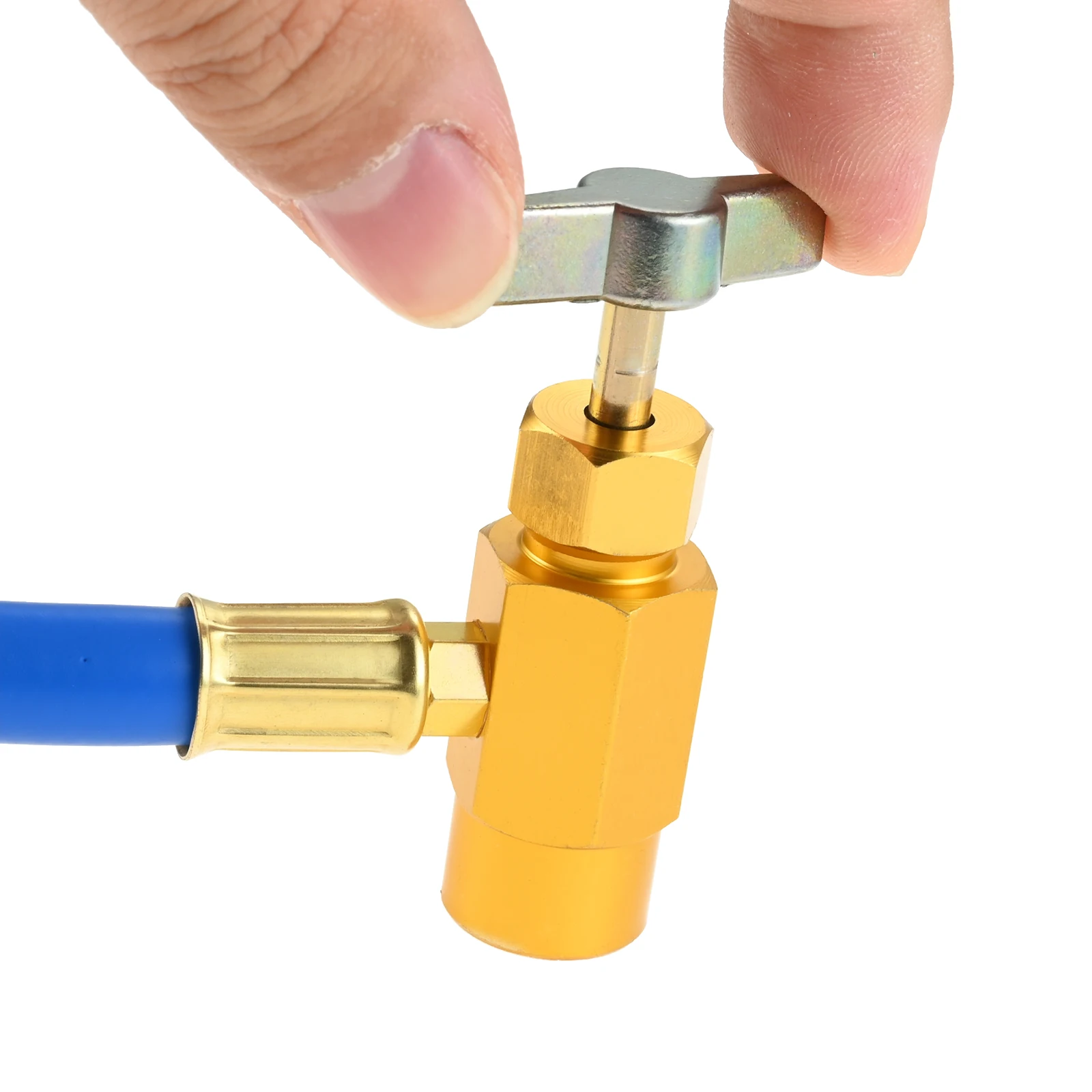 1/2” Acme Female X 1/4” SAE Male Self-Sealing Valve Tap and R134A 13mm Low Side Coupler, 15