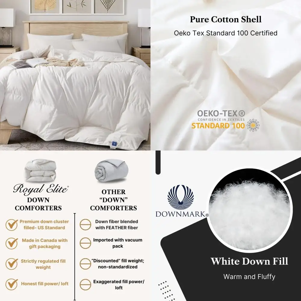 

Canadian-Made Queen Size Royal Elite Down Comforter - White Duvet Insert with Corner Tabs - RDS and Oeko Tex Certified