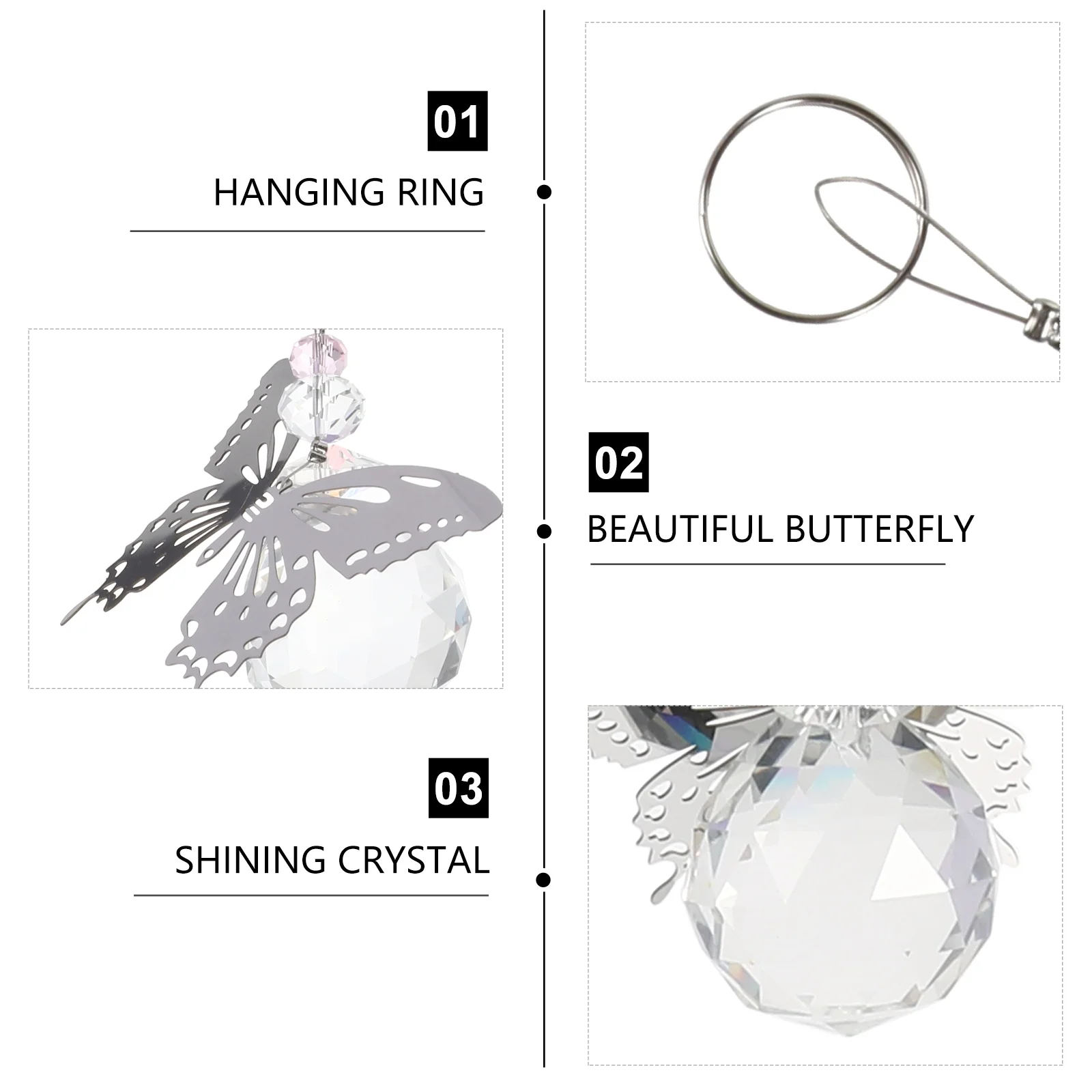 

2Pcs Creative Butterfly Crystal Pendants High Quality Reflective Home Decor Hanging for Room Wall Door DIY Crystal Decorative