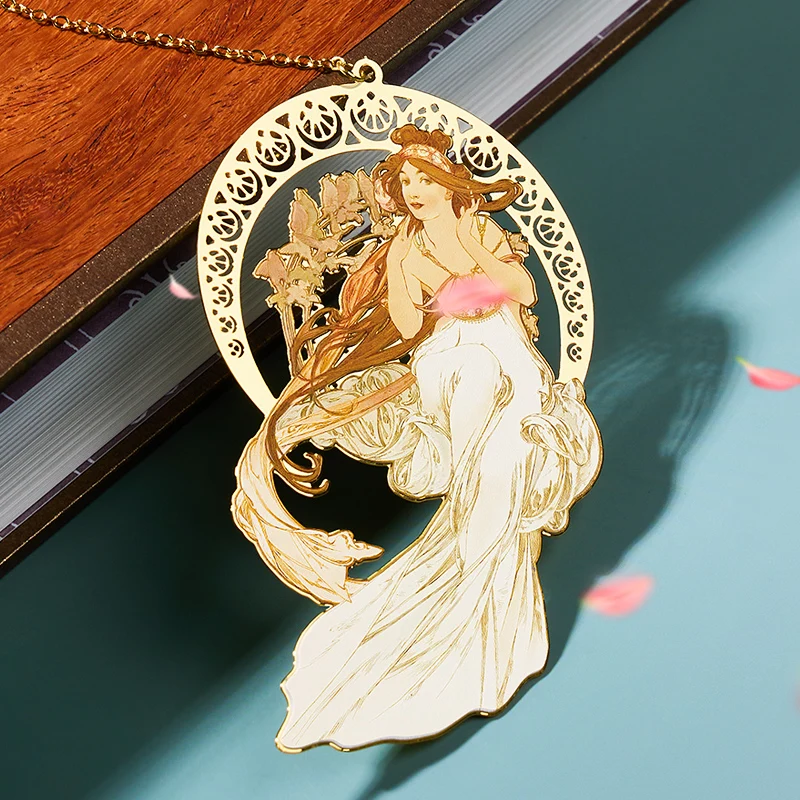 1 Mucha Four Art Illustration Bookmarks - Music, Literary Retro, Exquisite Craftsmanship, Brass Bookmarks, Holiday Gifts