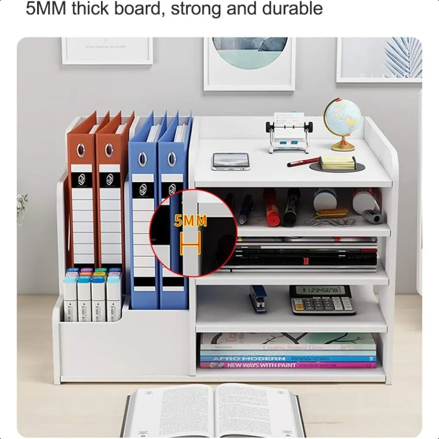 Белый настольный органайзер, универсальный настольный лоток для документов, органайзер, полка для хранения, стеллаж для домашнего офиса, школы PB073