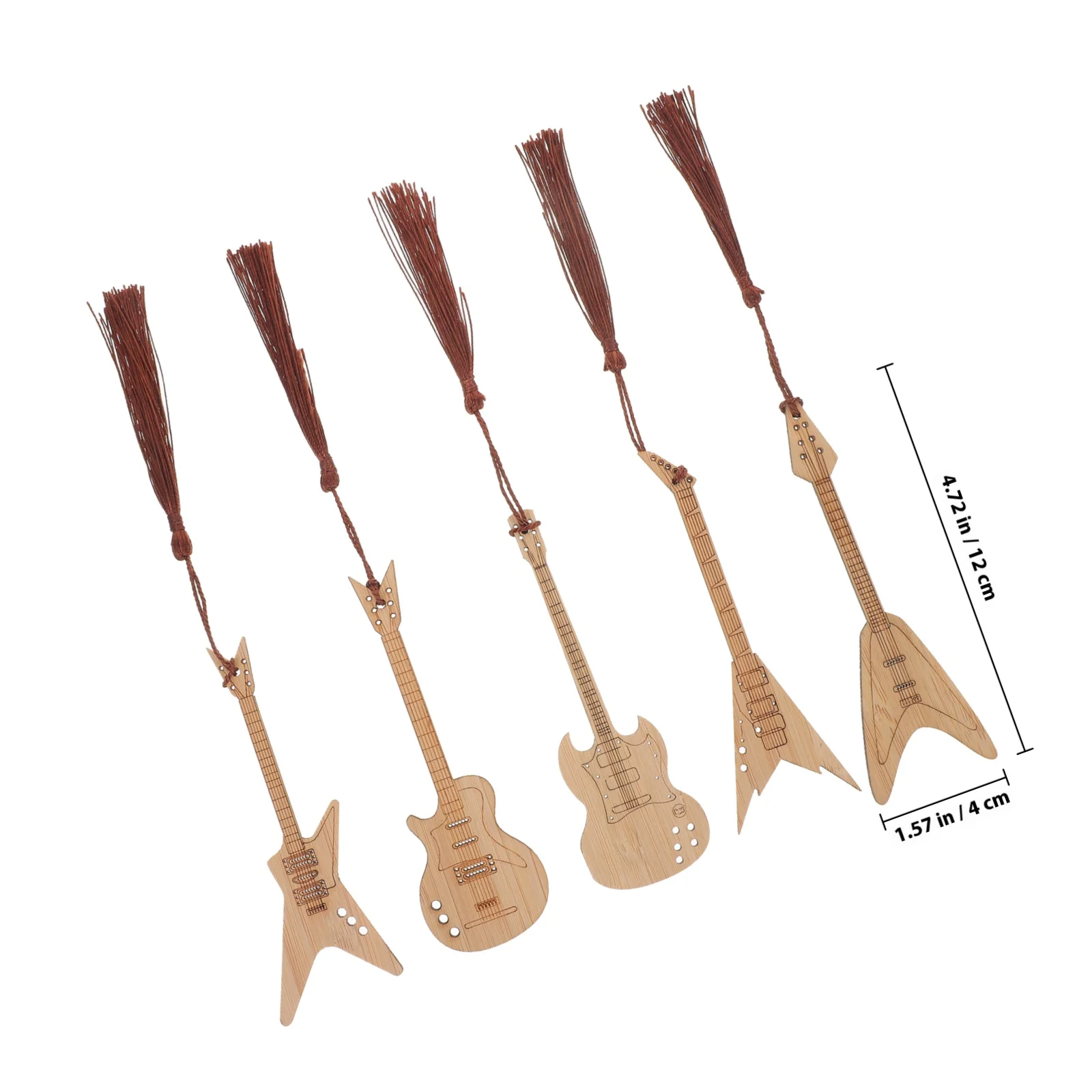 5 قطعة الإشارات المرجعية شكل الغيتار مع شرابة الإشارات المرجعية الخيزران الزخرفية شرابة تصميم كتاب صفحة علامات النمط الصيني