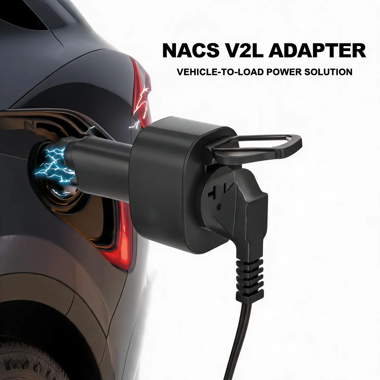 EV Discharger Adapter Portable NACS V2L to NEMA 5-20 Socket 125V 20A Vehicle-to-Load Power Adapter for Camping & Emergency